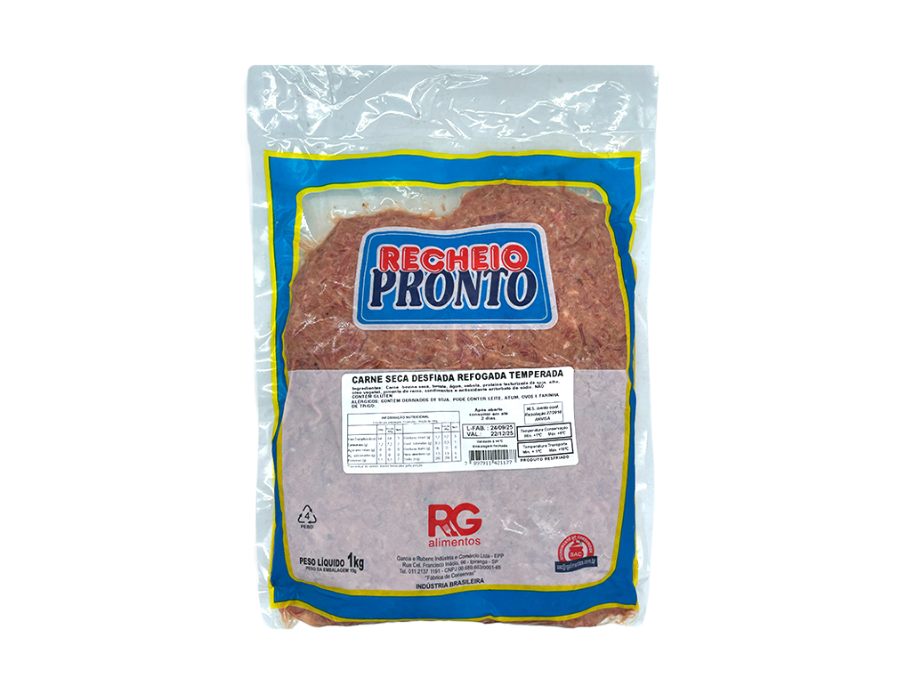 CARNE SECA BOVINA GRANDE DESFIADA REFOGADA TEMPERADA RG 1 KG (CX 6 PCT)